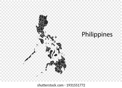 Philippines map vector, black color. isolated on transparent background