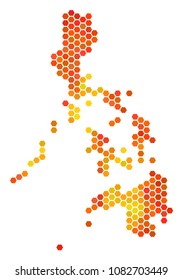 Philippines map. Vector hexagon geographic scheme using hot color tones. Abstract Philippines map concept is formed of fire hex tile dots.