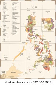 Philippines Map - Vintage High Detailed Vector Illustration