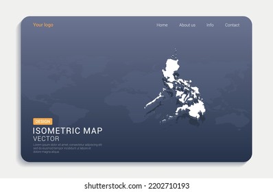 Philippines map white on blue background with isometric vector.