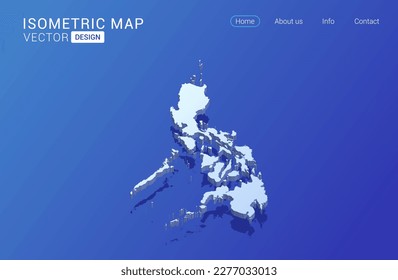 Philippines map white on blue background with isolated 3D isometric concept vector illustration.