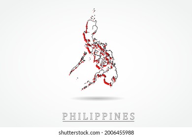 Philippines Map - World Map International vector template with red and outline graphic sketch style isolated on white background - Vector illustration eps 10