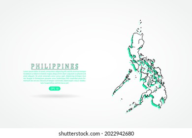 Philippines Map - World Map International vector template with green and outline graphic sketch style isolated on white background - Vector illustration eps 10