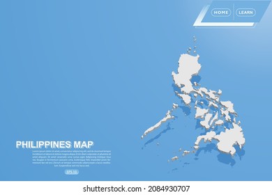 Philippinen-Karte - Weltkarte Internationale Vektorvorlage mit isometrischem Stil einschließlich Schatten, weißer Farbe auf blauem Hintergrund für Design, Website, Infografik - Vektorgrafik eps10