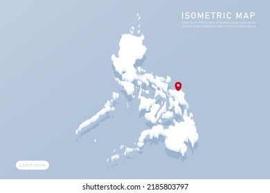 Philippines Map - World map International vector template with isometric style including shadow, white, blue color isolated on blue background for design, infographic - Vector illustration eps 10