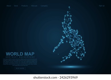 Philippines Map - World Map mash line and point scales on blue technology background. Wire Frame 3D mesh polygonal network line, design sphere, dot and structure - Vector illustration eps 10