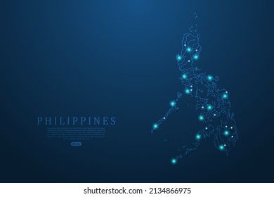 Philippines Map - World map vector template with Abstract futuristic circuit board Illustration or High-tech technology mash line and point scales on dark background - Vector illustration ep 10