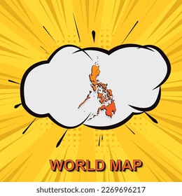 Philippines Map - World map vector template with isometric and comic art style including shadow, black and orange color on yellow background for design, infographic - Vector illustration eps 10