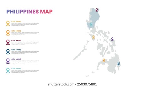 Philippines Modern Map Infographic Template, Detailed infographic map of Philippines Popular City