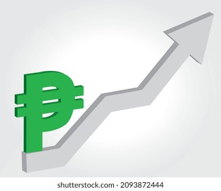 Philippines money currency appreciation. Green Philippines Peso icon with grey increasing arrow vector illustration