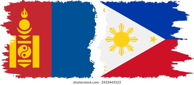 Philippines and Mongolia grunge flags connection, vector