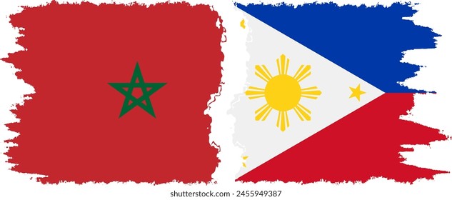 Philippines and Morocco grunge flags connection, vector