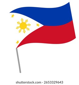 Philippines national flag flutters with flagpole