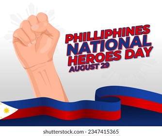 Vector de plantilla de pancartas del Día de los Héroes Nacionales de Filipinas. Conmemoración del Vector de Banner del Día Nacional del Héroe de Filipinas el 29 de agosto. Feliz Día de los Héroes Nacionales de Filipinas Ilustración vectorial con bandera ondulante.