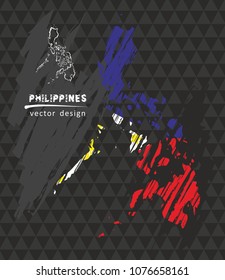 Philippines national vector map with sketch chalk flag. Sketch chalk hand drawn illustration
