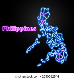 Philippines neon map, isolated vector illustration.