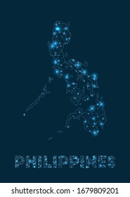 Philippines network map. Abstract geometric map of the country. Internet connections and telecommunication design. Superb vector illustration.