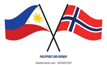 Philippines and Norway Flags Crossed And Waving Flat Style. Official Proportion. Correct Colors.