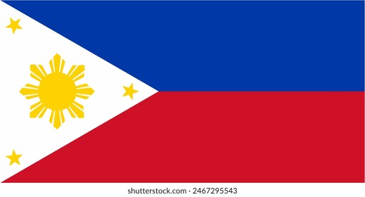 Vector de bandera oficial de Filipinas con tamaño y proporción estándar. Emblema de la bandera nacional con tamaño y colores precisos.