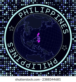 Philippines on globe vector. Futuristic satellite view of the world centered to Philippines. Geographical illustration with shape of country and squares background.