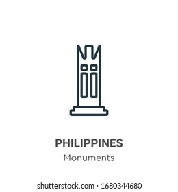 Philippines outline vector icon. Thin line black philippines icon, flat vector simple element illustration from editable monuments concept isolated stroke on white background