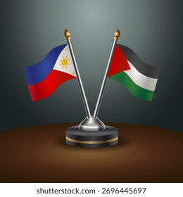 Philippines and Palestine table flags relation  with gradient backgrund. Vector Illustration