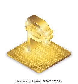 Philippines Peso (PHP) 2.5D Isometric Projection Left View Currency Sign Symbol Vector Design Gold Icon Isolated on White Background