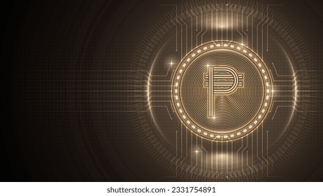 Philippines Peso (PHP) Currency Symbol, Futuristic Neon Light Glow, Cybernetic Digital Circuit, Backdrop Background Design Illustration