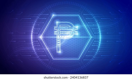 Philippines Peso (PHP), Futuristic Currency Finance Symbol, Hologram Cybernetic Neon Glow Translucent Circuit Board Digital Technology Hexagon Block Backdrop Background