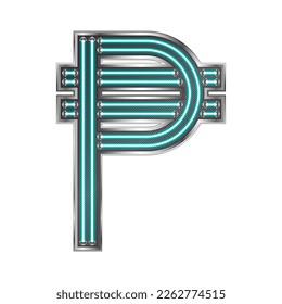 Philippines Peso (PHP) Neon Glow Light Stainless Metallic Frame Currency Sign Symbol Futuristic Design Icon Logo Isolated on White Background Vector Illustration