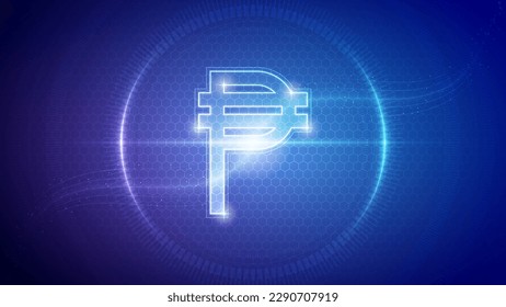 Philippines Peso (PHP) Sign Symbol Futuristic Hologram Neon Glow Cybernetic Digital Circuit Currency Cryptocurrency Exchange Trading Backdrop Background Design Vector