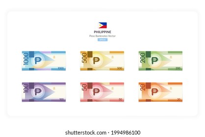 Philippines Peso Vector Illustration, Philippine money set bundle banknotes