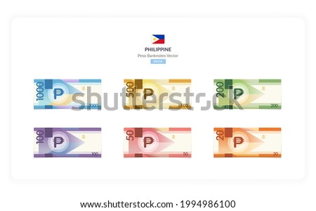 Philippines Peso Vector Illustration, Philippine money set bundle banknotes