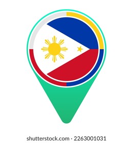 Filipinas (PH) Bandera Nacional Circular Destino Pin Green Map Lugar del puntero Icono del logotipo Isolación en fondo blanco