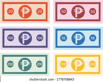 Philippines Philippine Peso Bill Bank Notes New Generation Currency Series  Flat Concept Illustration Minimalist Icon