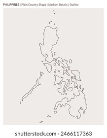 Philippines plain country map. Medium Details. Outline style. Shape of Philippines. Vector illustration.