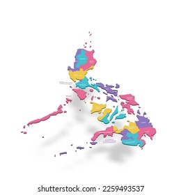 Philippines political map of administrative divisions - regions. 3D colorful vector map with name labels.