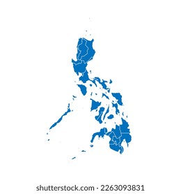 Philippines political map of administrative divisions - regions. Solid blue blank vector map with white borders.
