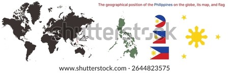 Philippines Political Map with National Flag, Emblem, and Global Location – Transparent Background.
