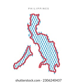 Philippines population map. Stick figures Philippine people map with bold red translucent country border. Pattern of men and women icons. Isolated vector illustration. Editable stroke.