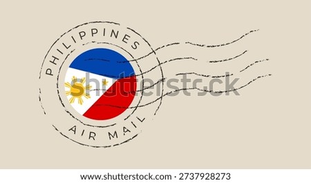 Philippines postmark stamp with national flag, a vintage vector illustration for air mail and international travel concepts..