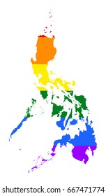 Philippines pride gay vector map with rainbow flag colors. Asian country. 