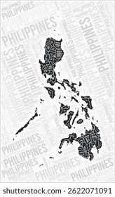 Philippines regions map word cloud. Philippines region names. Black and white map design. Awesome vector illustration.