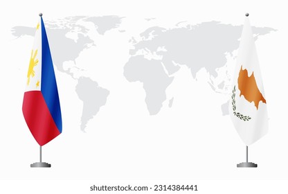 Philippines and Republic of Cyprus flags for official meeting against background of world map.