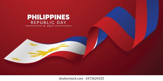 Philippines Republic Day 4 July flag ribbon vector poster