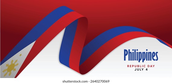 Philippines Republic Day July 4 flag ribbon vector poster