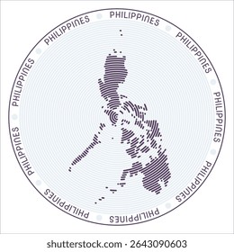 Philippines round logo design. Country shape build of rings. Philippines text around the country. Vector Illustration.