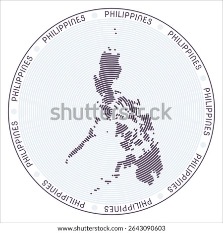Philippines round logo design. Country shape built of rings. Philippines text around the country. Vector Illustration.