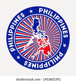 Philippines round stamp. Logo of the country with a flag. Vintage badge with circular text and stars, vector illustration.