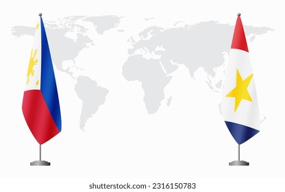 Philippines and Saba flags for official meeting against background of world map.